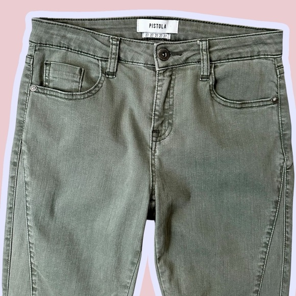 Pistola ‘Audrey’ Moto Style Ribbed-Knee Skinny Jeans in “Eden” Olive Green Sz 27 - Picture 4 of 14